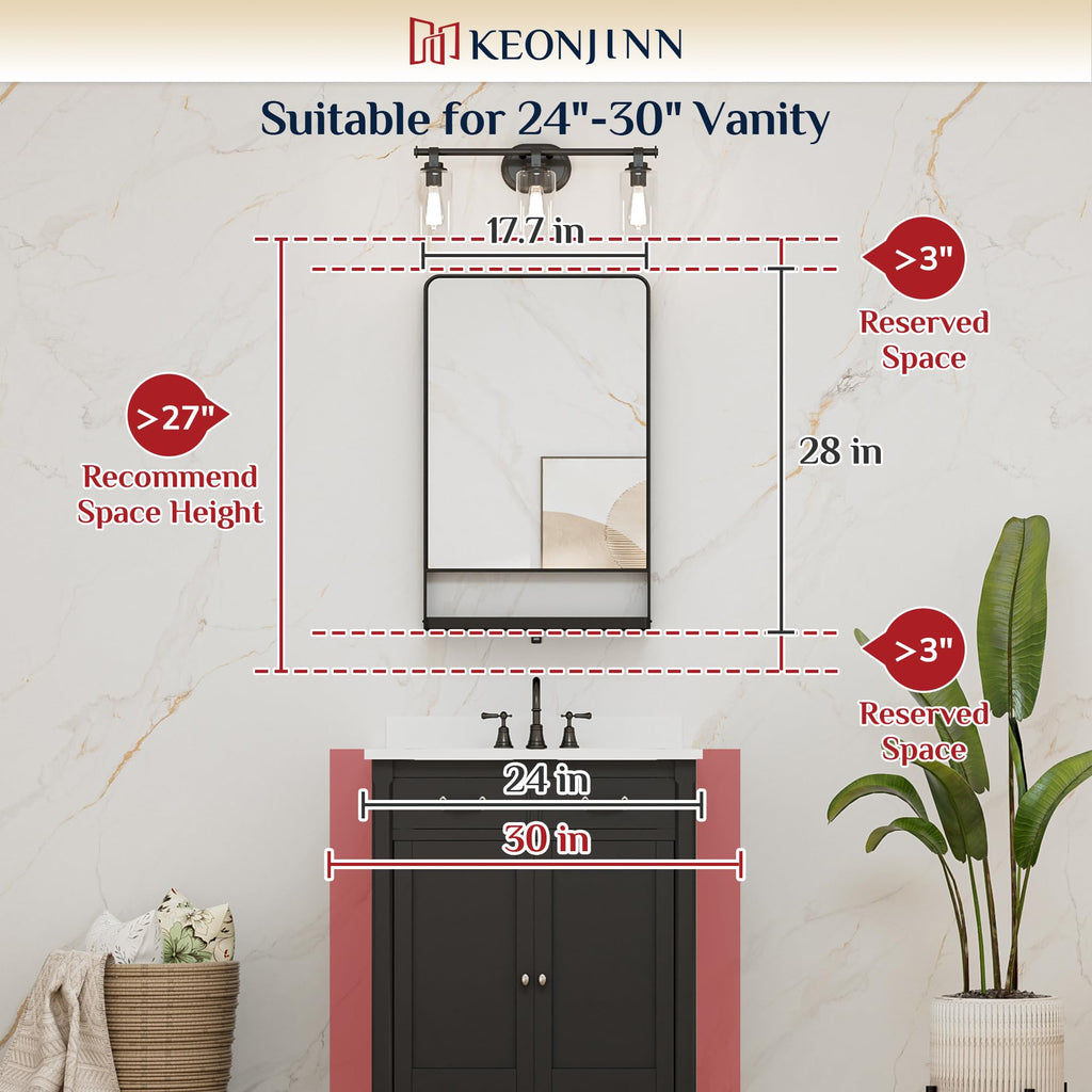 18" x 28" Gold Bathroom Mirror with Shelf, Rounded Corner