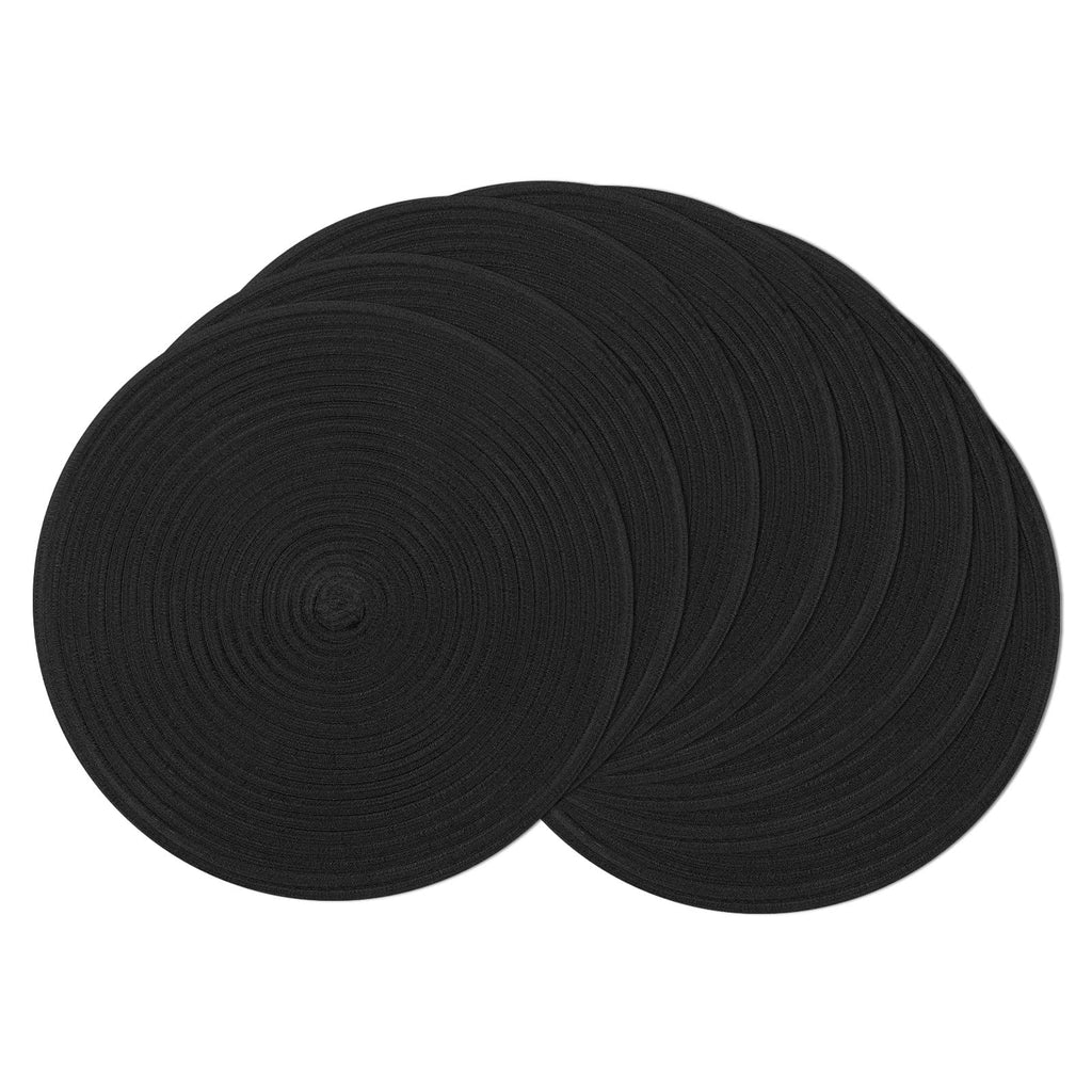 Round Braided Placemats Set of 8 Washable Cotton Polyester Woven Round Table Mats for Dining Tables 15 inch (Black, 8)