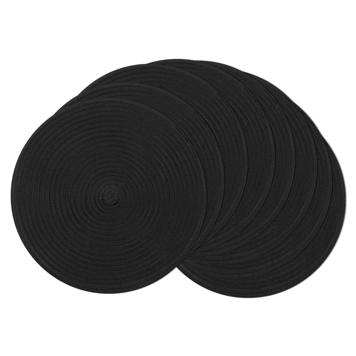 Round Braided Placemats Set of 8 Washable Cotton Polyester Woven Round Table Mats for Dining Tables 15 inch (Black, 8)