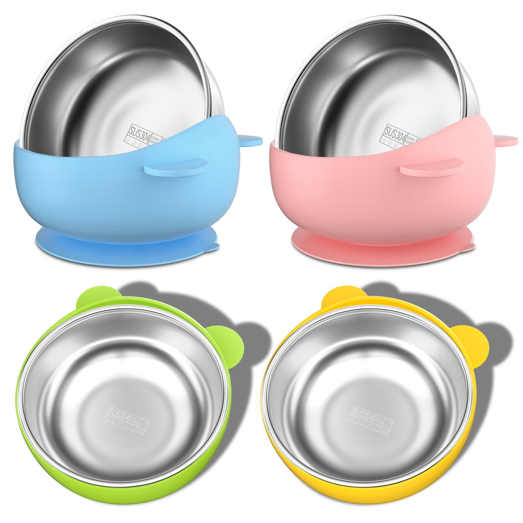 Stainless Steel Baby Bowls with Suction, 2-in-1 SUS304 Toddlers Bowl & Removable Silicone Suction Kids Bowl, Anti