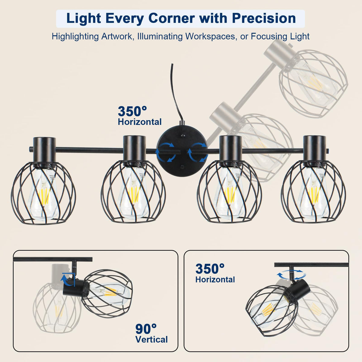 Plug-in Track Lighting Fixture Ceiling, Dimmable, Black, E26