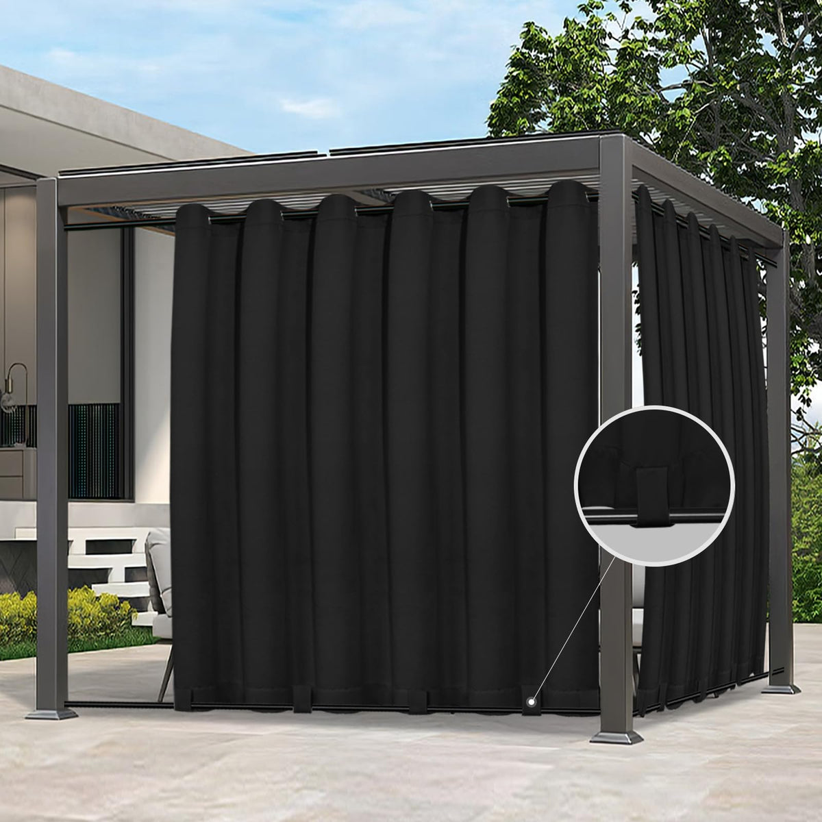 Outdoor Curtains 1 Panel, 110x108 inch, Black