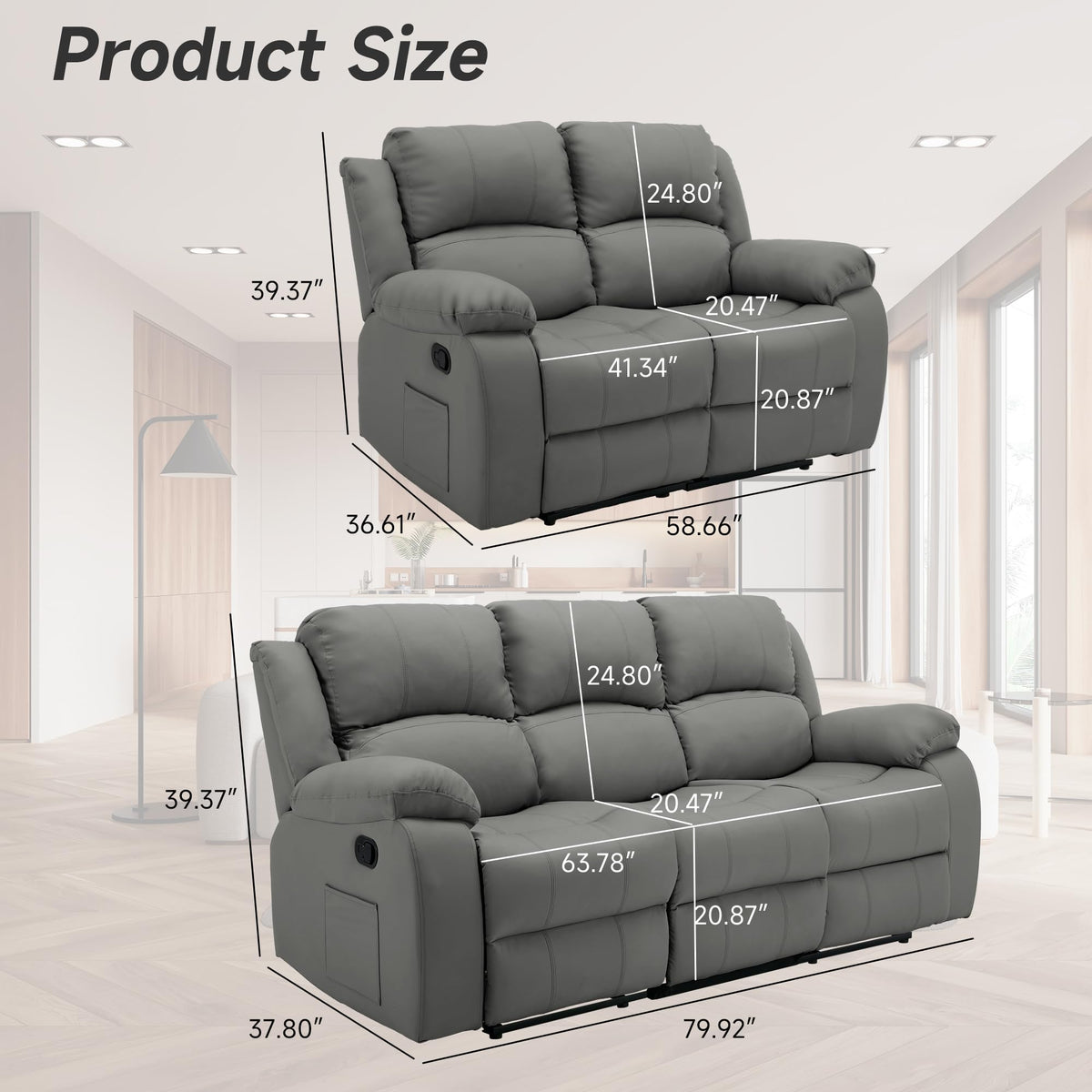 Reclining Couch Sofa Set Anti-Scratch Leather Recliner Sofa Beige
