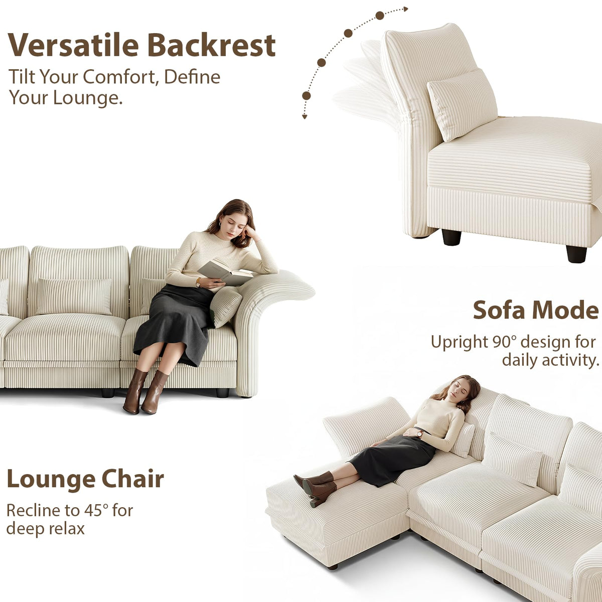 12 Seater Modular Sectional Sofa, Beige Corduroy