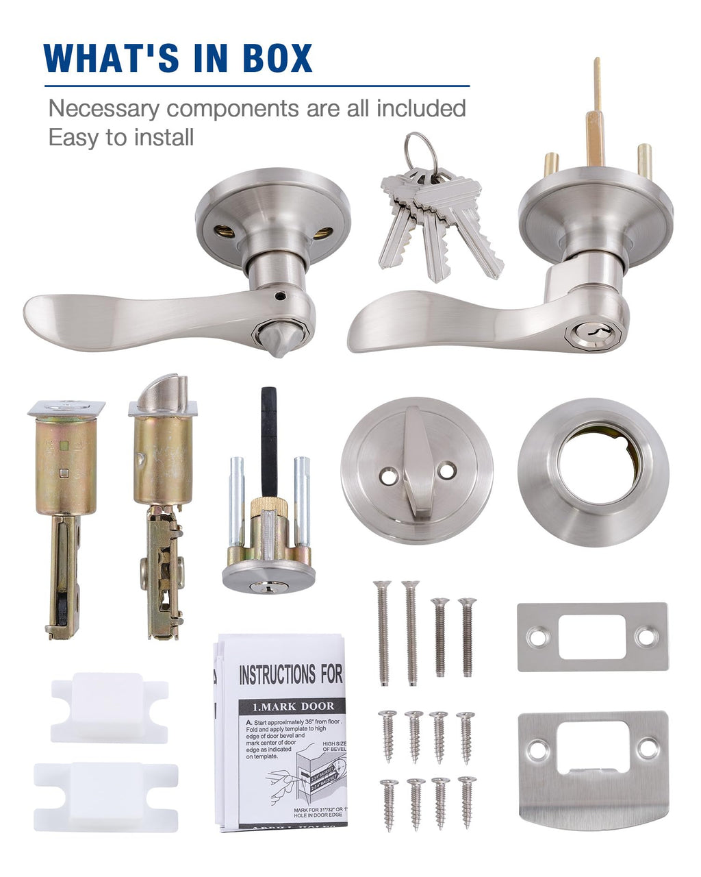 (1 Pack) Keyed Alike Front Door Lever Lockset with Single Cylinder Deadbolt Combination Set, Wave Style Lever, Front