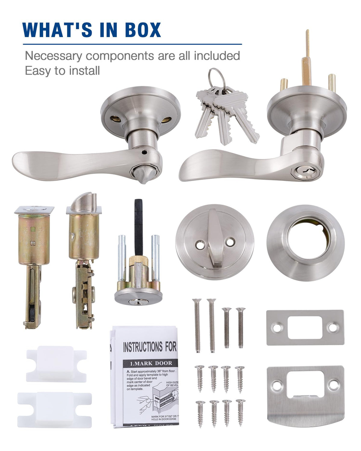 (1 Pack) Keyed Alike Front Door Lever Lockset with Single Cylinder Deadbolt Combination Set, Wave Style Lever, Front
