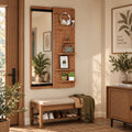Wall Mounted Full Length Mirror with Storage Shelf and Hooks