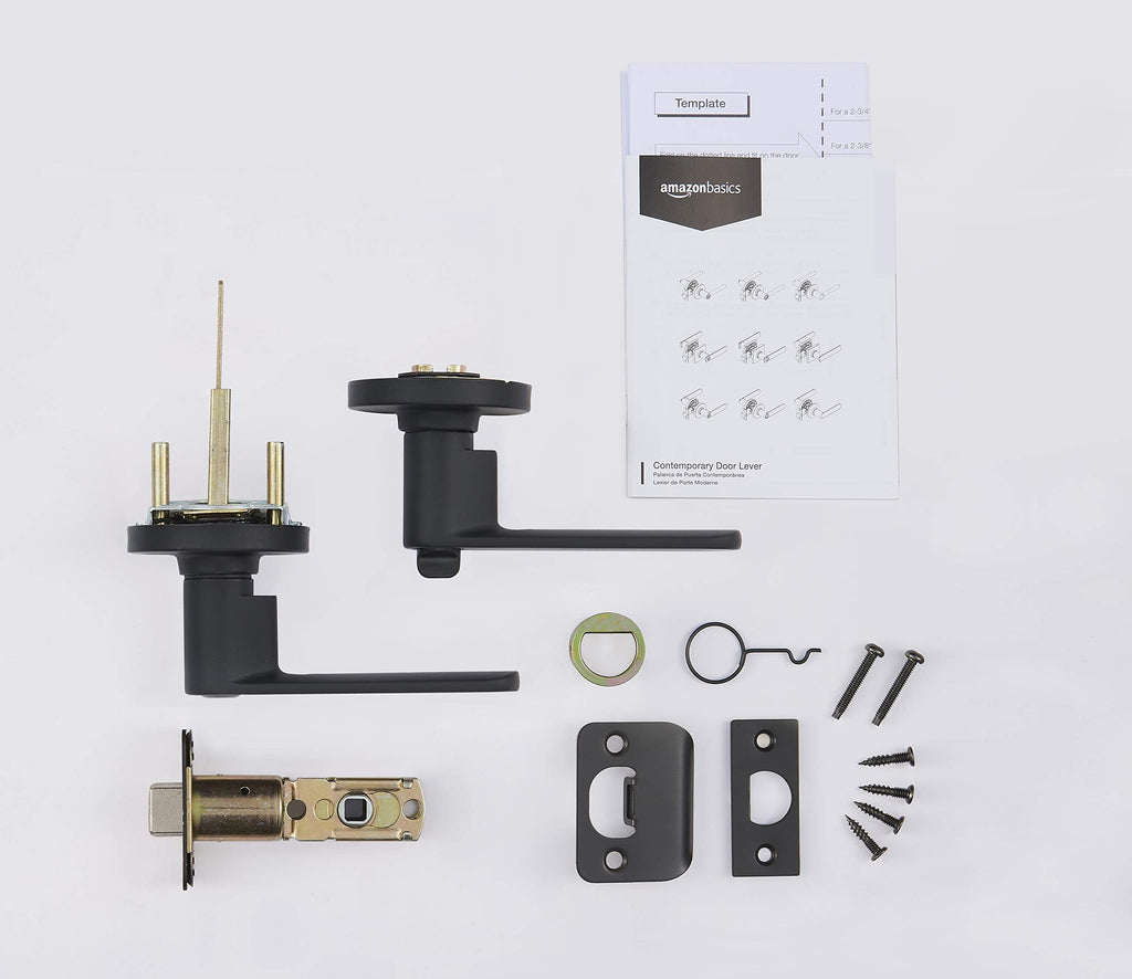 Contemporary Reno Door Lever with Lock, Privacy, Matte Black