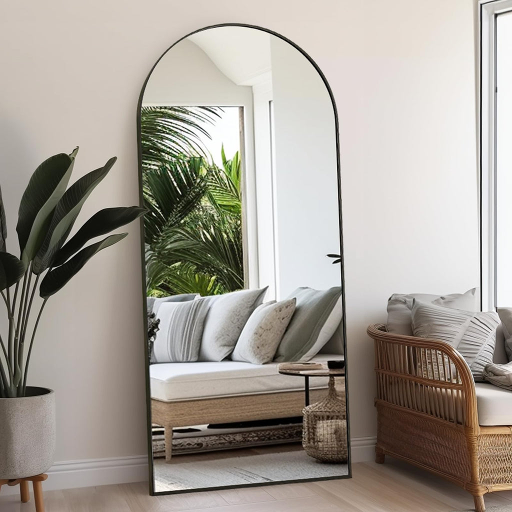 Arched Full Length Mirror, 71"x30" Freestanding Floor Mirror Black