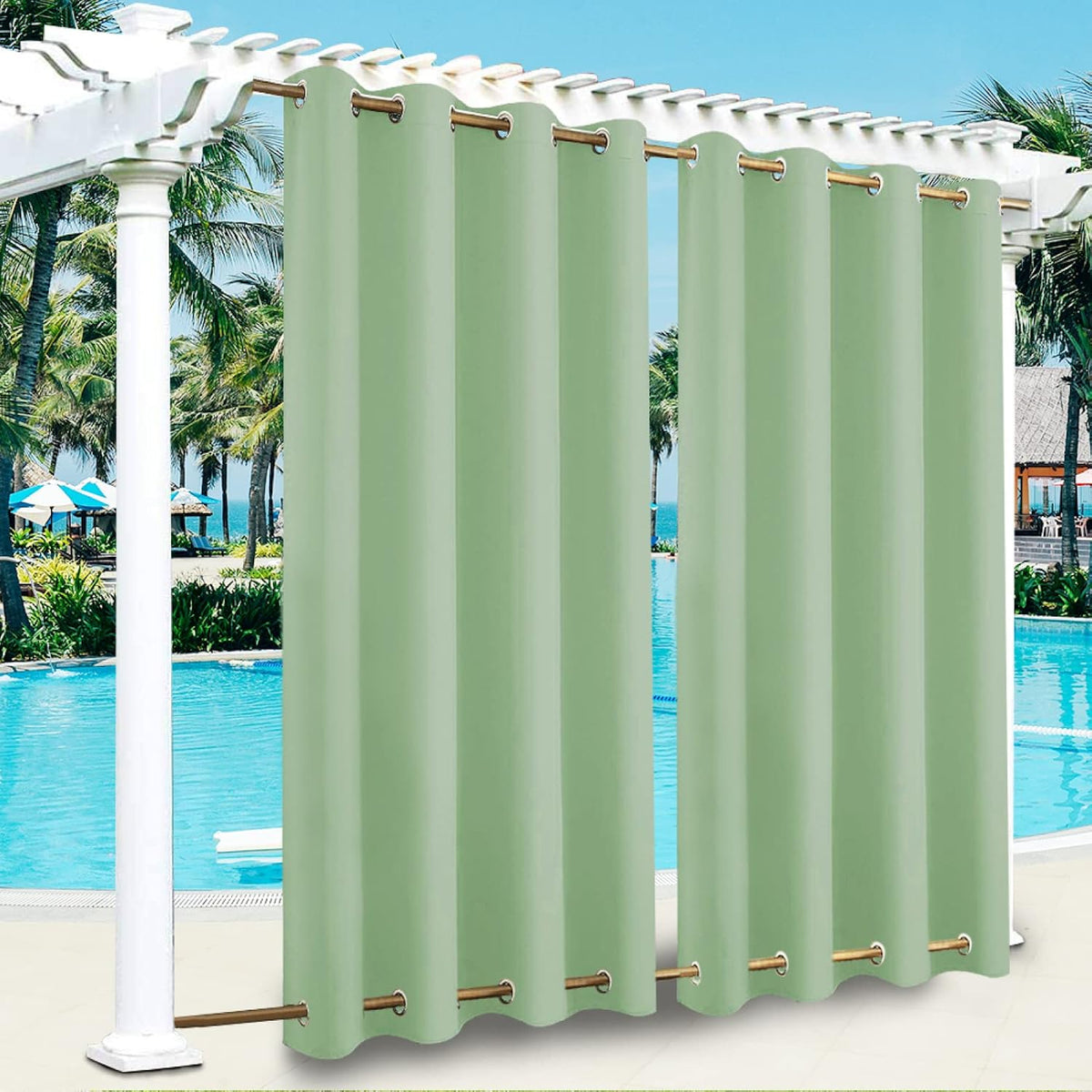Outdoor Curtains (1 Panel) Waterproof,Garden Blackout Thermal Insulated Sun Shades Privacy Curtain for Outside, Indoor Window