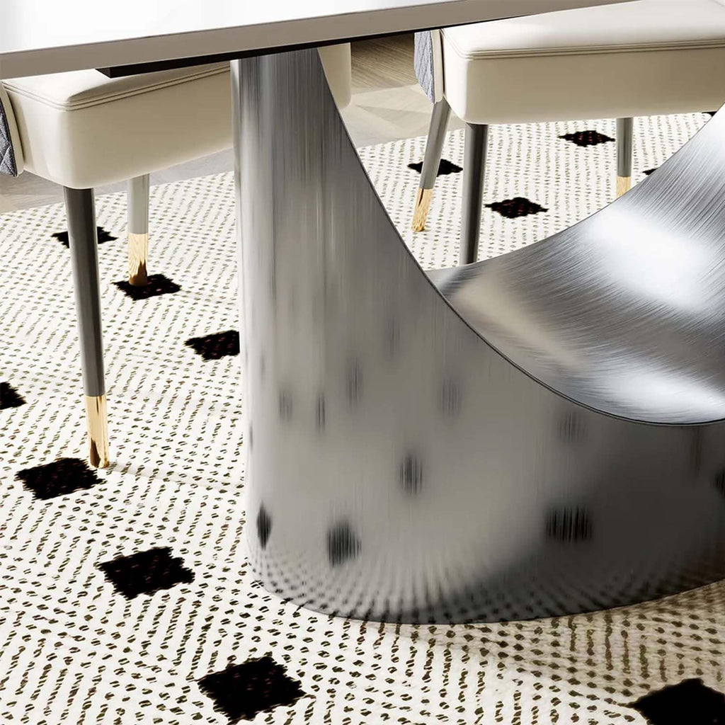 63" Modern Dining Table for 4, Glossy White Dining Room Table, Sintered Stone Tabletop with Gray Carbon Steel