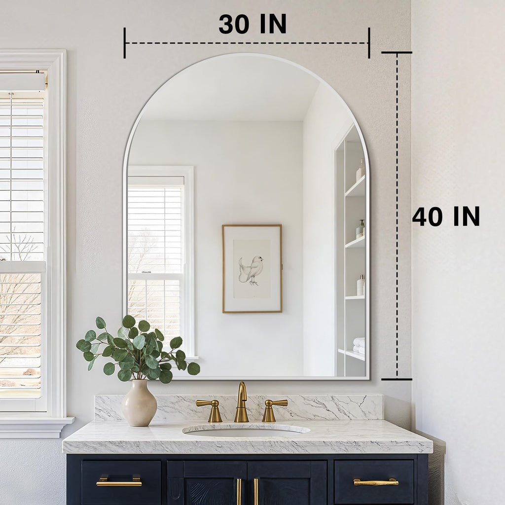 30" x 40" Arched Bathroom Vanity Mirror for Over Sink, Silver