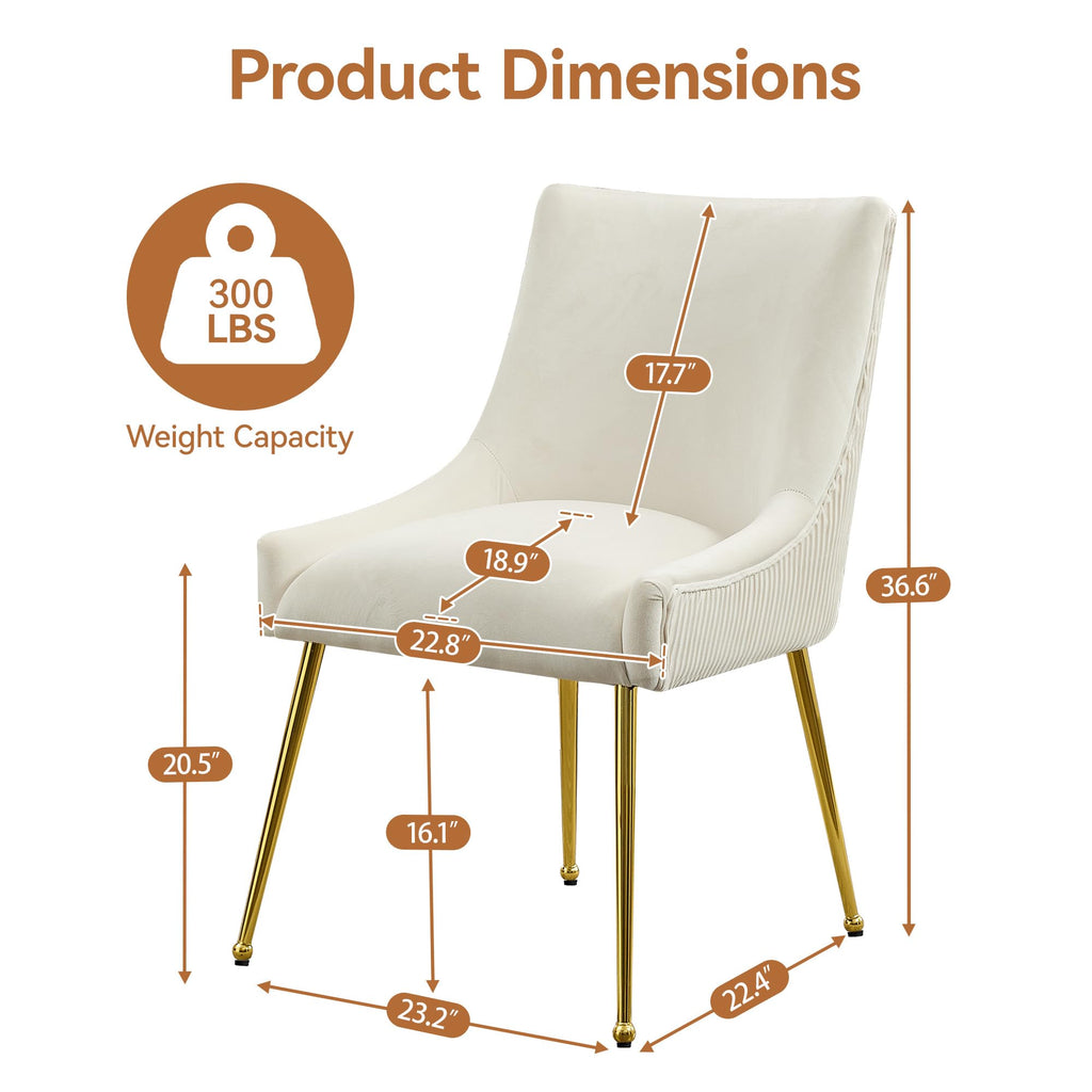 Velvet Dining Chairs Set of 6 Gold Legs, Upholstered Velvet Accent Chairs, Pleated Back Design & Gold Pull Handle, Mid