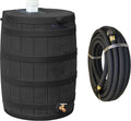 Rain Wizard 50 Gallon Water Collection Barrel & Soaker Hose | Black - Plastic Rain Barrel with Faux Wood Design