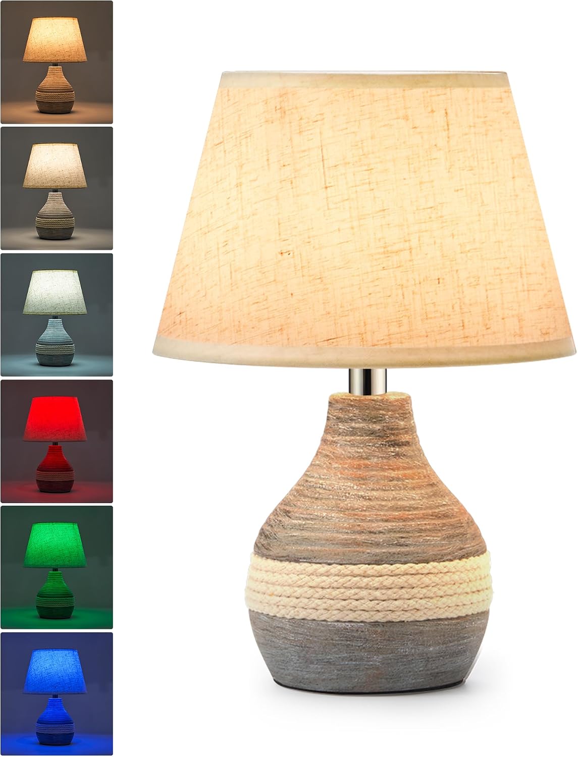 Small 10-Inch Ceramic Cordless Table Lamp, Coastal Style, Rechargeable