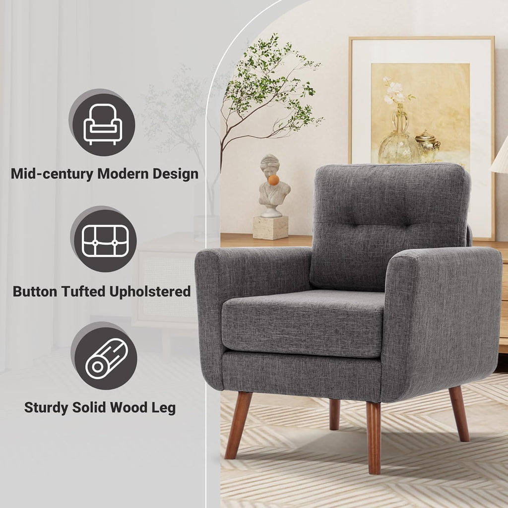 Accent Chair, Reading Chair, Mid Century Modern Arm Chair, Button Tufted Upholstered Accent Chairs Sofa with Solid