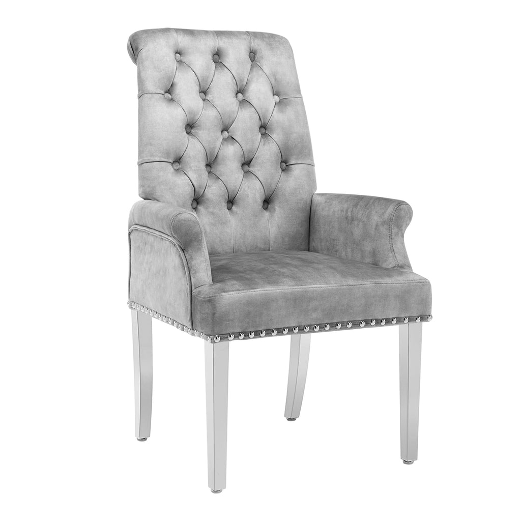 Velvet Dining Chairs with Arms, Upholstered Dining Room Chairs, Grey
