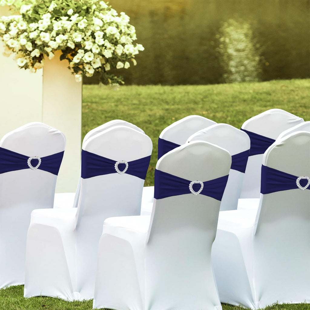 Spandex Stretch Navy Blue Chair Sashes Bows Universal Elastic Chair Cover Bands Ties with Buckle Slider for