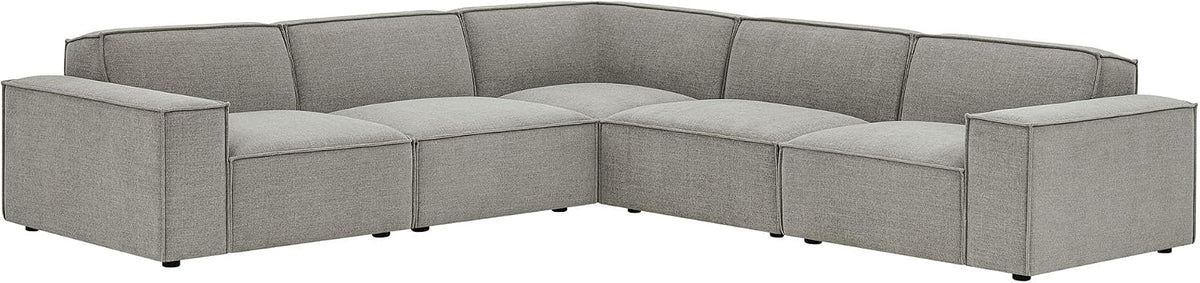 Restore Performance Fabric Upholstered 5-Piece Modular L-Shaped Sofa in Pewter - Low Profile L-Shaped Sectional Couch