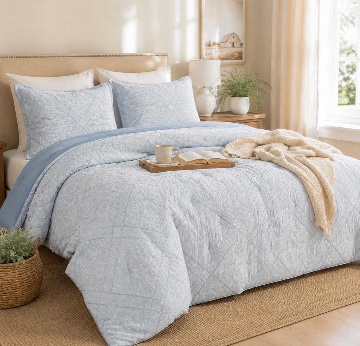 Comforter Set, Blue Diamond Jacquard Bedding Set 2 Pc