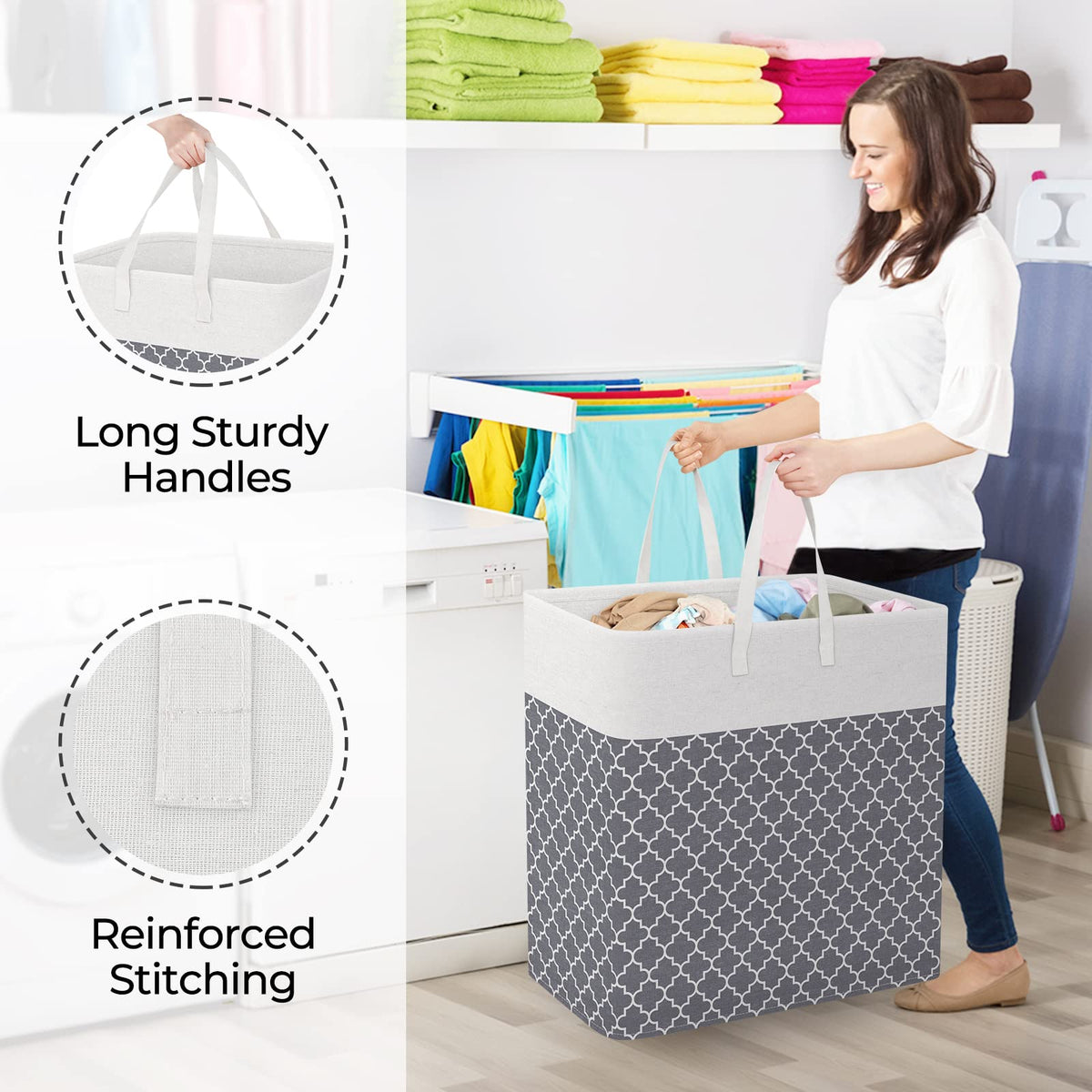 Basket Hamper, 100L Clothes Storage, Clover Grey