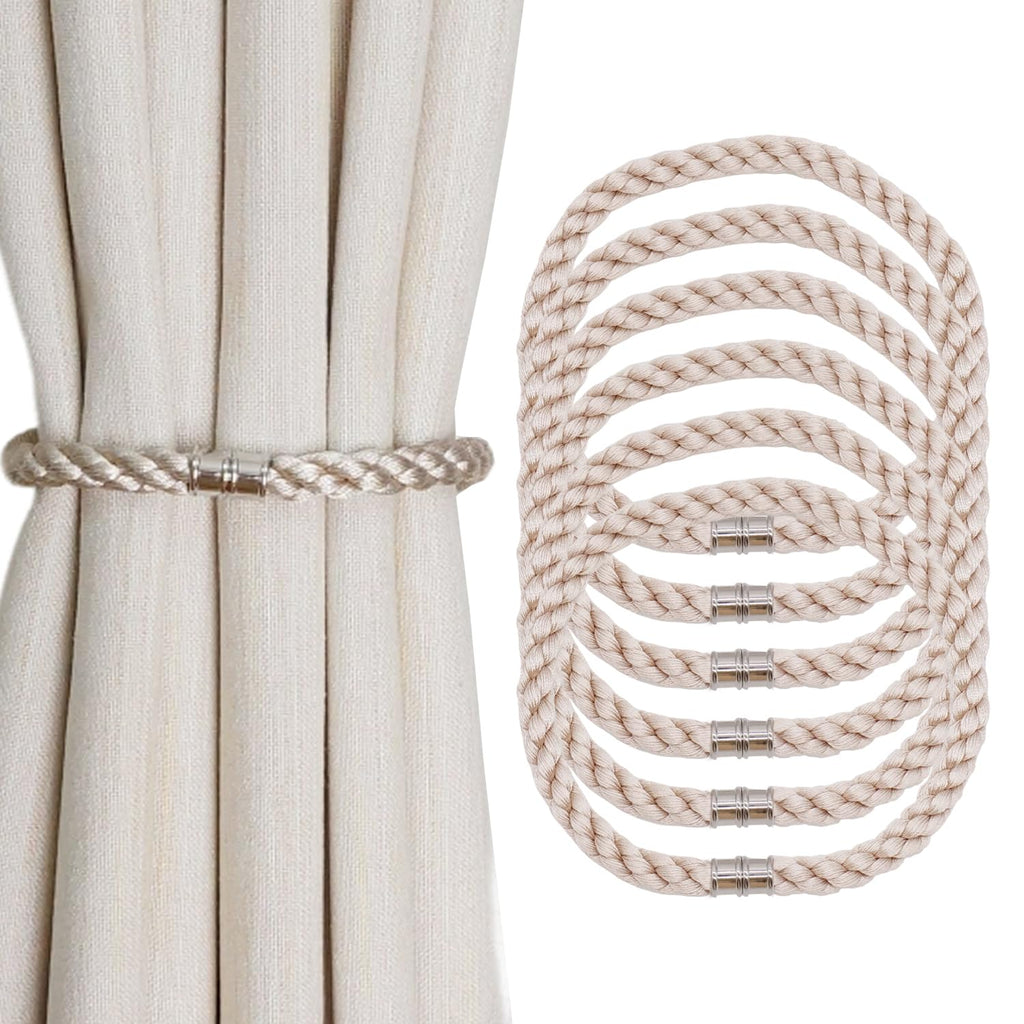 Magnetic Curtain Tiebacks, 6pcs Modern Handmade Rope Curtain Tie Backs Decorative Curtain Holdbacks Holders Cord