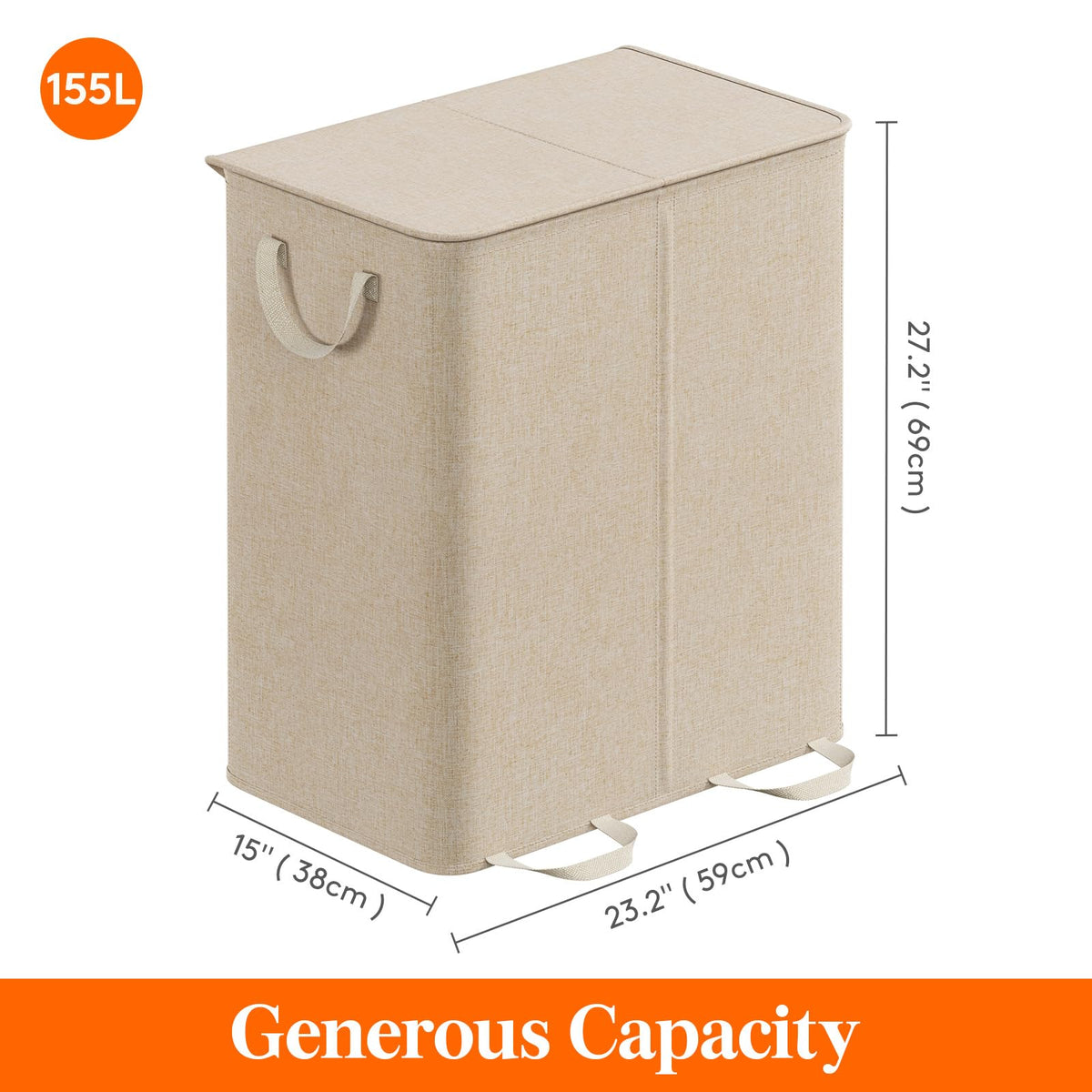Double Laundry Hamper with Lid, Removable Laundry Bags, Beige
