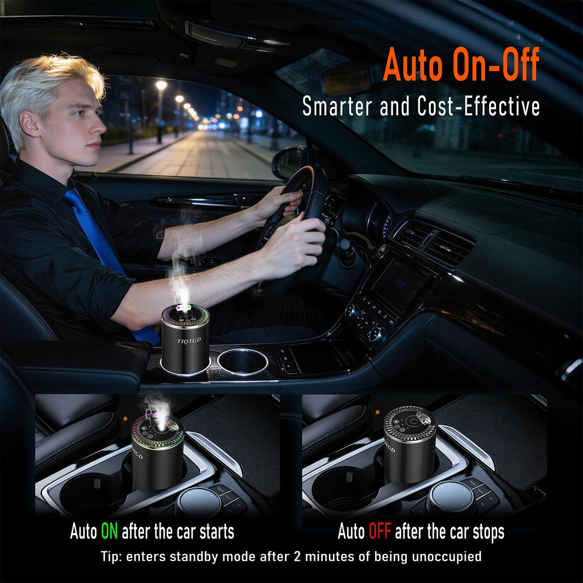 Smart Car Air Freshener, Car Air Freshener Diffuser with 3 Color Starry Sky Projection, Auto On/Off Aroma Diffuser, 3
