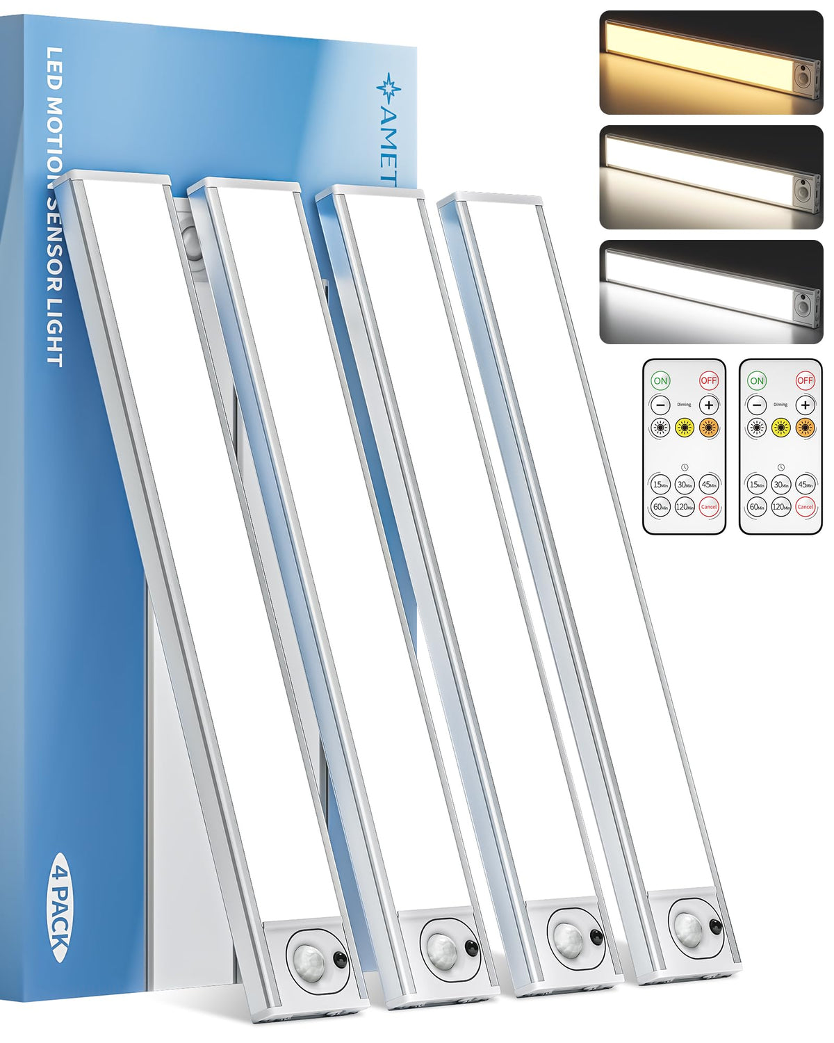 12inch Under Cabinet Lighting with Remote, 2400mAh Rechargeable Motion Sensor Light Indoor, Wireless Closet Lights