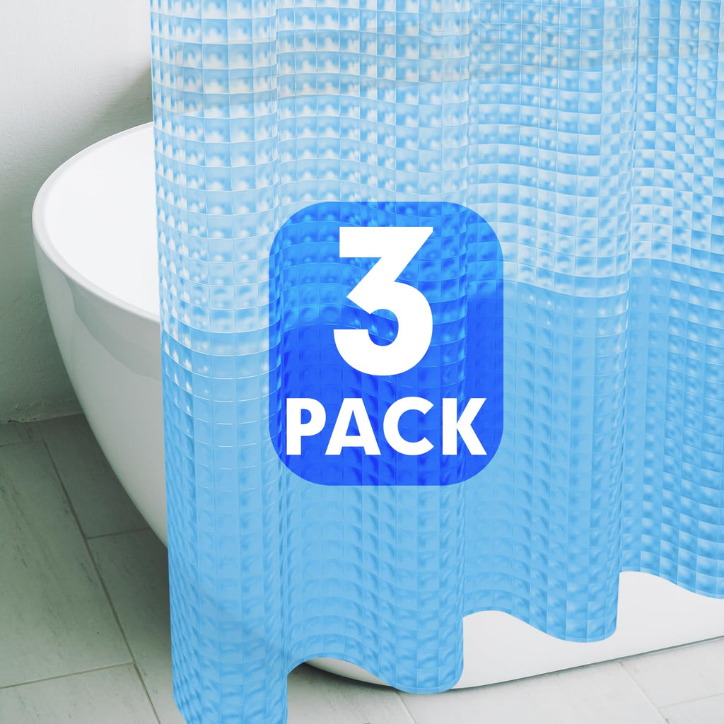 3 Pack 3D Crystal Blue Plastic Shower Curtain Liner, 72x72 Inch Ice Cube Bathroom Shower Showroom Inner Curtain