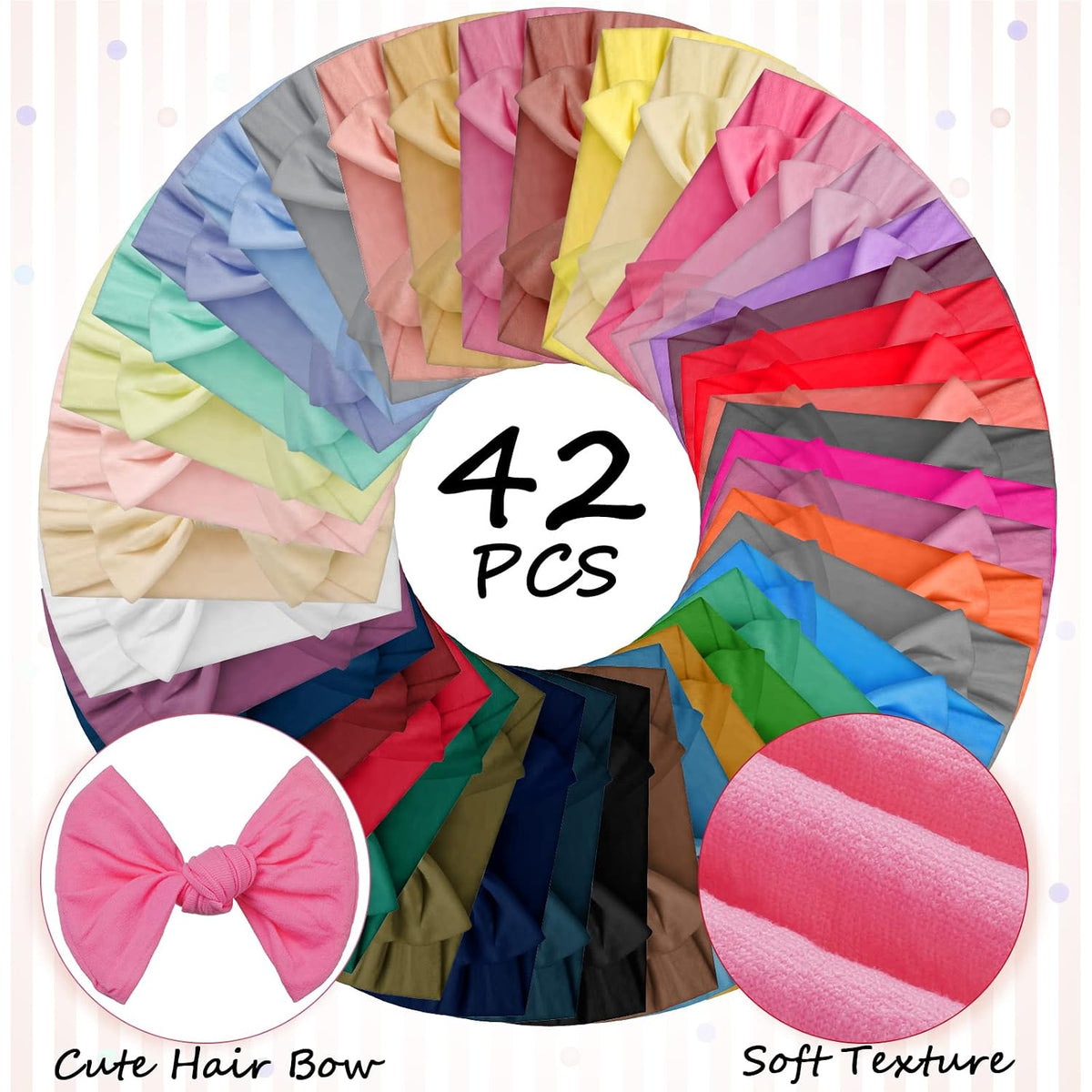 42 Pcs Baby Bows Nylon Headbands for Baby Girls Knotted