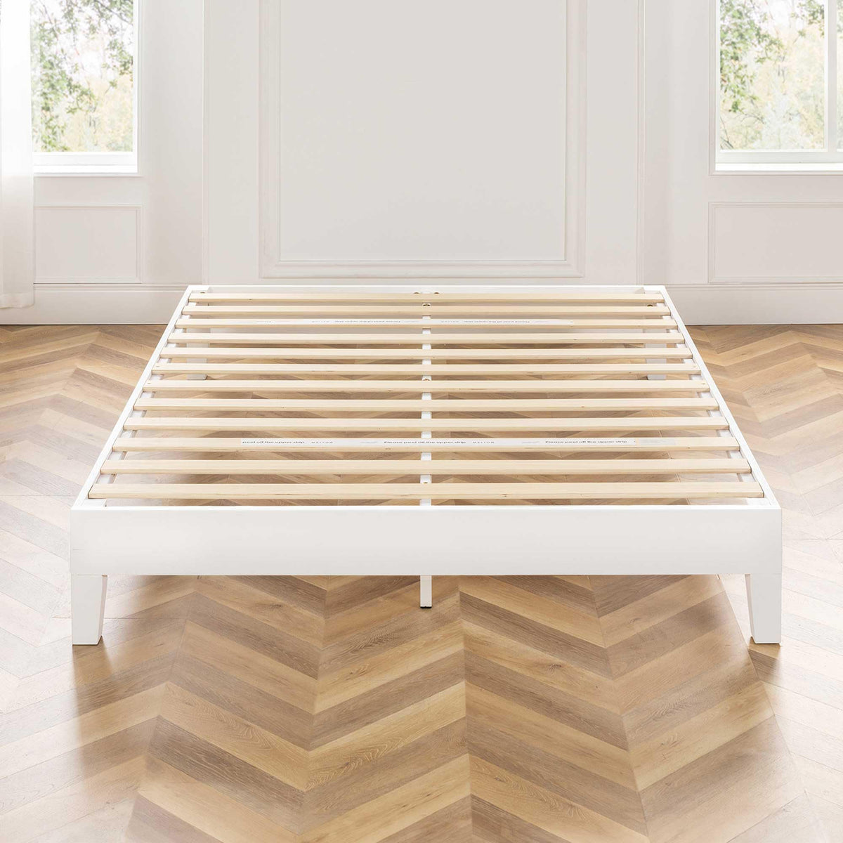Naturalista Grand 12 Inch Solid Wood Platform Bed with Wooden Slats, Easy Assembly, Queen, White