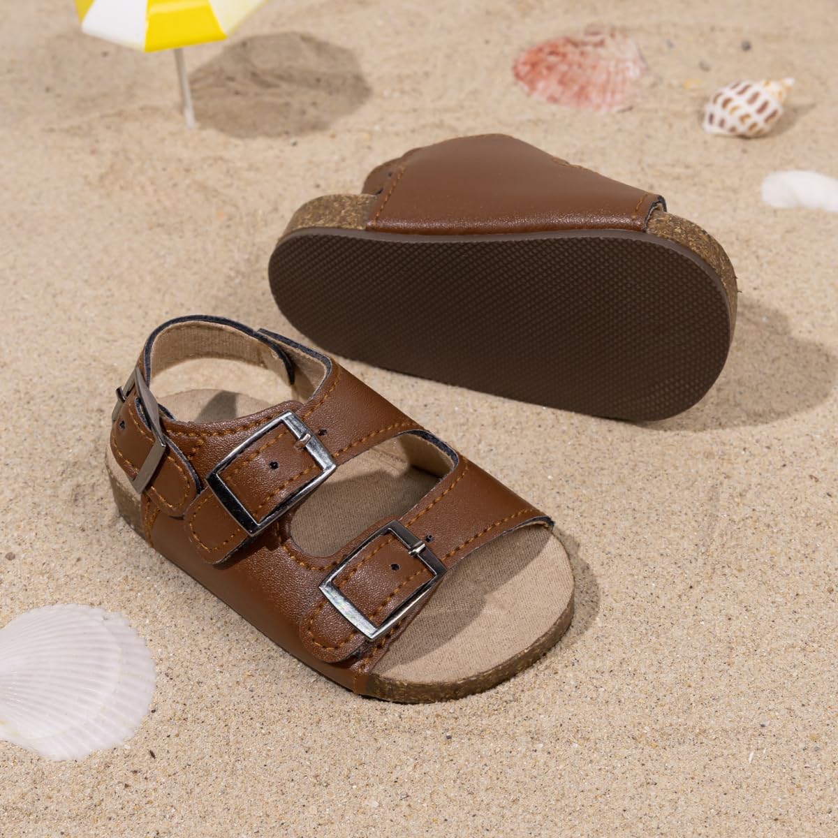 Baby Boys Girls Sandals Cork Footbed Adjustable Strap Clogs Infant Summer Non-Slip Rubber Sole Prewalk Shoes