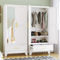Metal Armoire Wardrobe Closet, 71" Bedroom Closet with Mirror White
