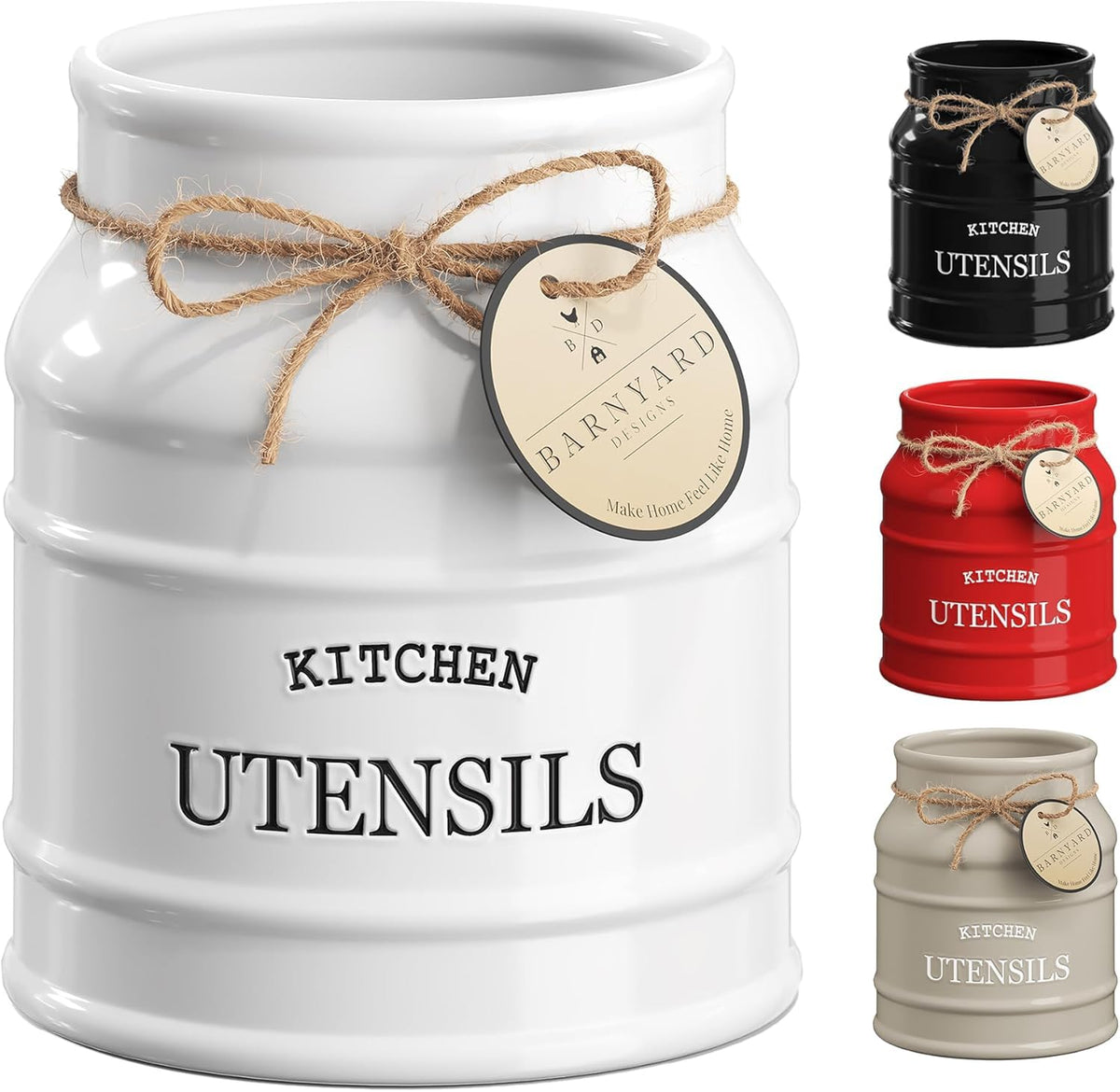 Ceramic Kitchen Utensil Holder Countertop 6.75′′ (White)