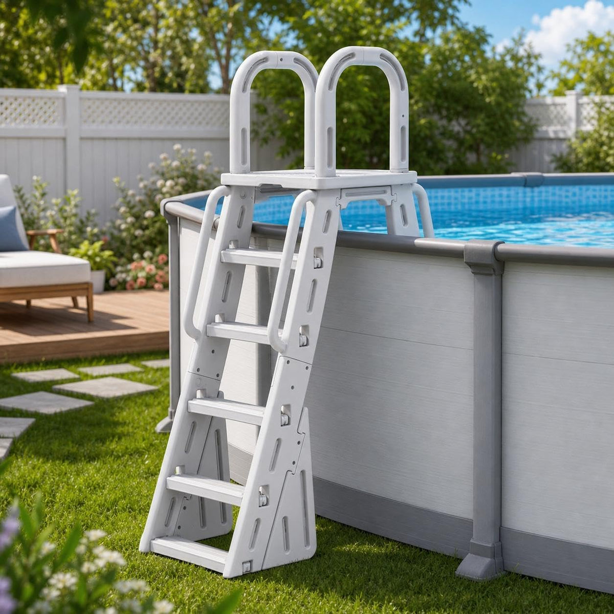 A-Frame Above Ground Pool Ladder, Fits 48-56 Inch Above Ground Pools | HDPE Entry Stairs, with Non-Slip Steps