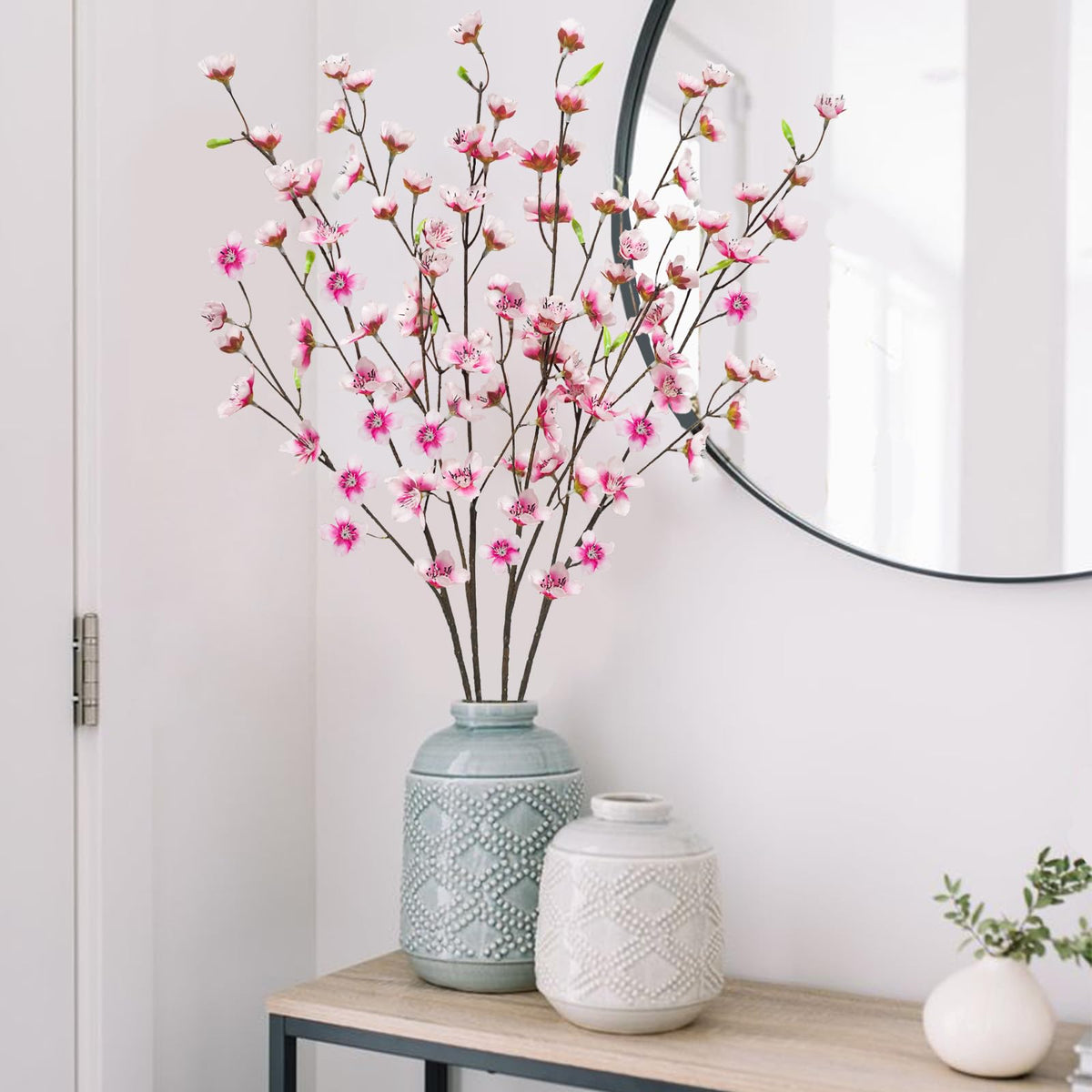 4pcs Artificial Cherry Blossom Flowers 28'' Tall Silk Cherry Blossom Branches Faux Pink Peach Stems for Wedding Home