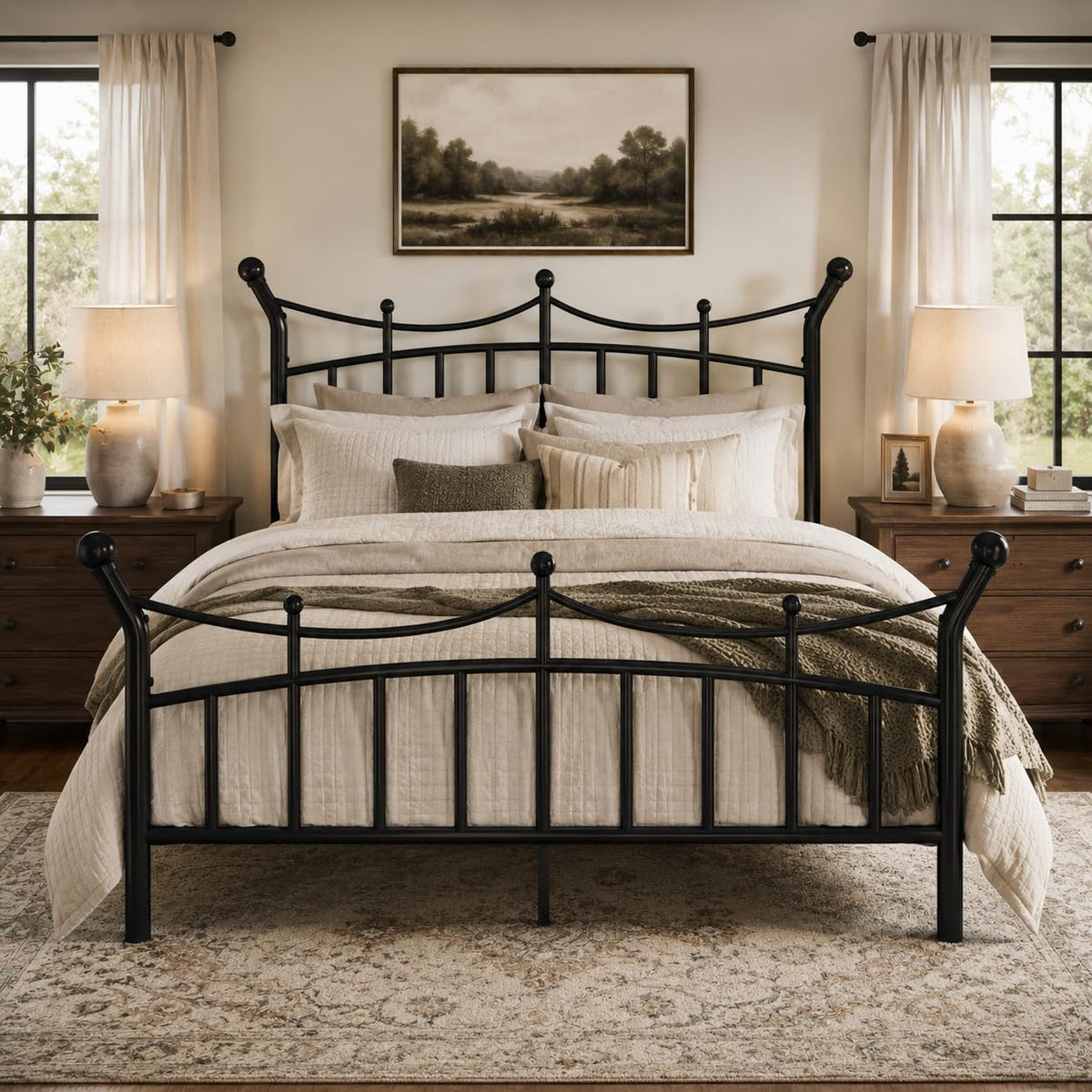 Metal Bed Frame, Victorian Crown Style, Black