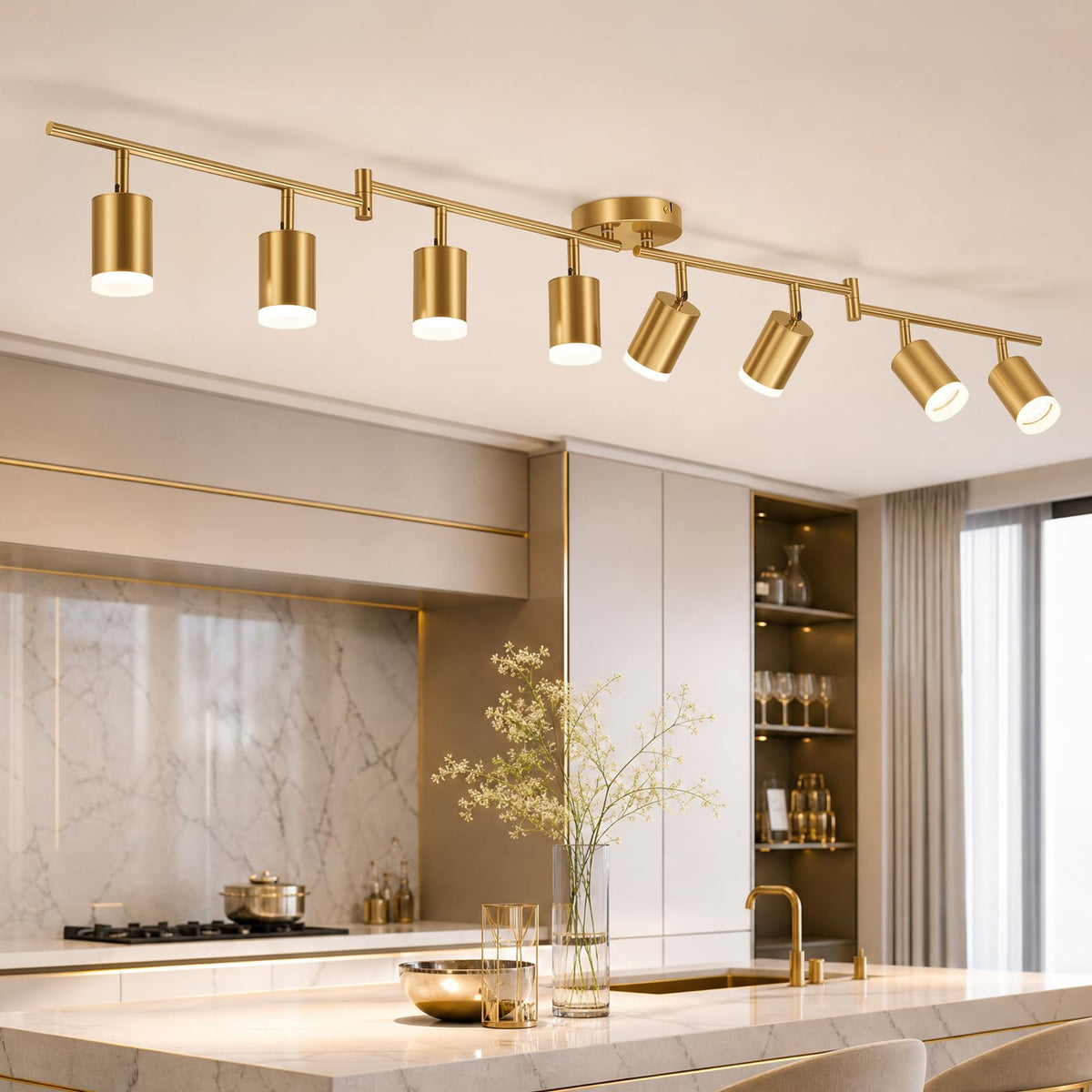 Gold 8 Light Kitchen Track Lighting Fixtures Ceiling LED Spotlight