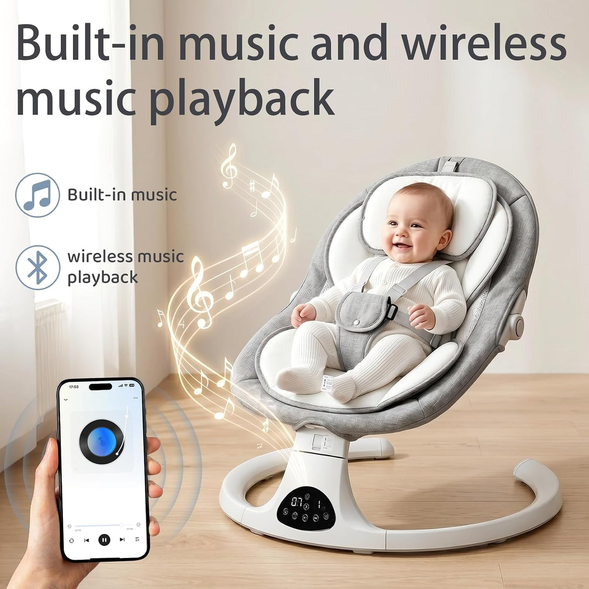 Electric Baby Swing with Point Safety Belt and 5 Adjustable Swing Speeds