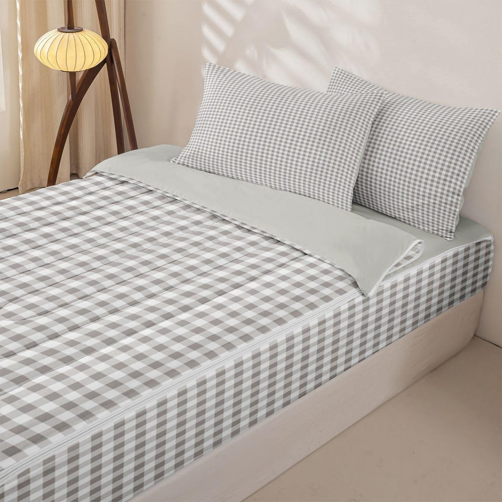 Grey Plaid Checkered Zipper Bedding Set