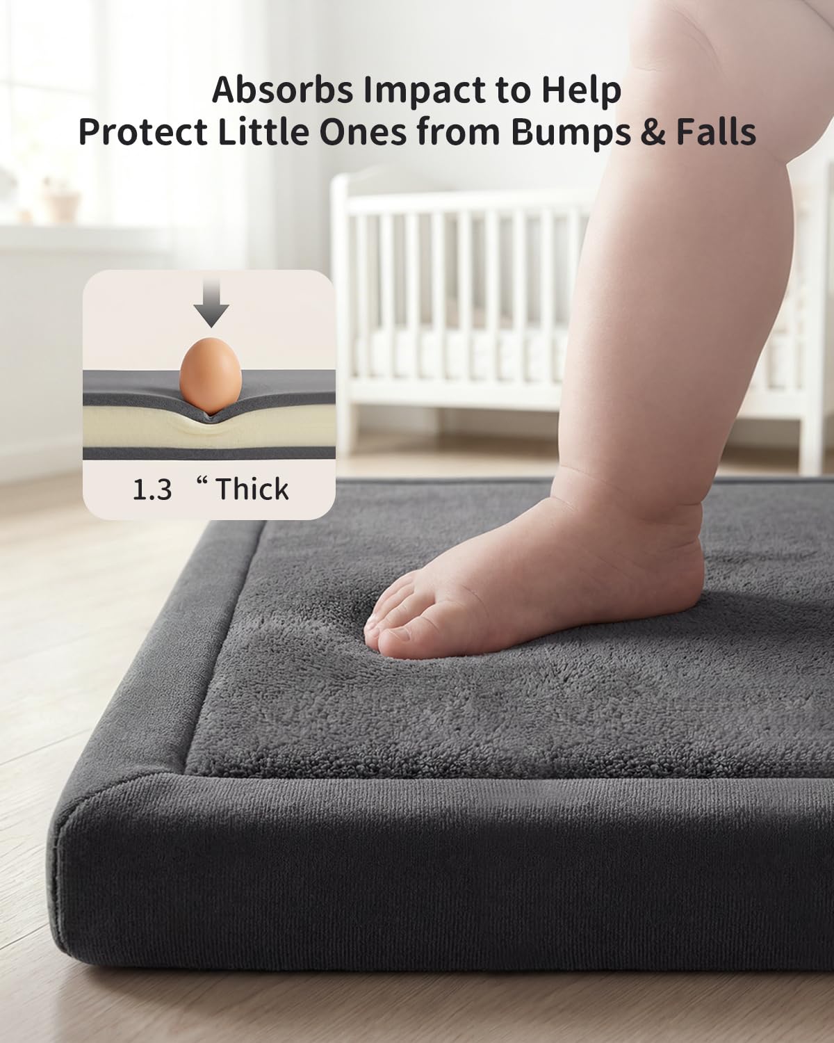 Soft Baby Play Mat for Floor, 50x50 Playpen Mat Elasti-Foam Padded 1.3" Thick Crawling Nursery Mat, Non-Slip Backing
