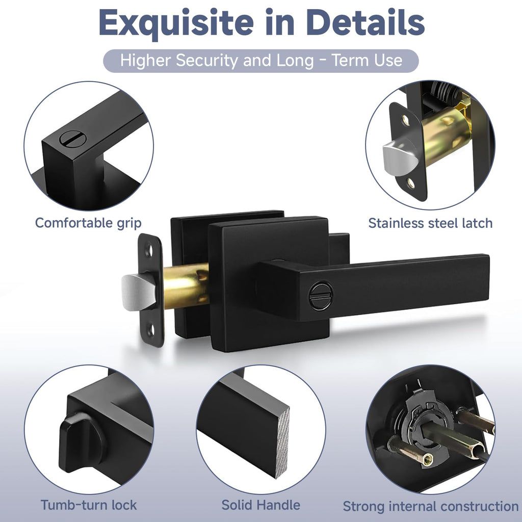 4 Pack Black Door Handles - Interior Door Knobs with Lock s, Keyless Privacy Door Levers, Heavy Duty Zinc Alloy Door