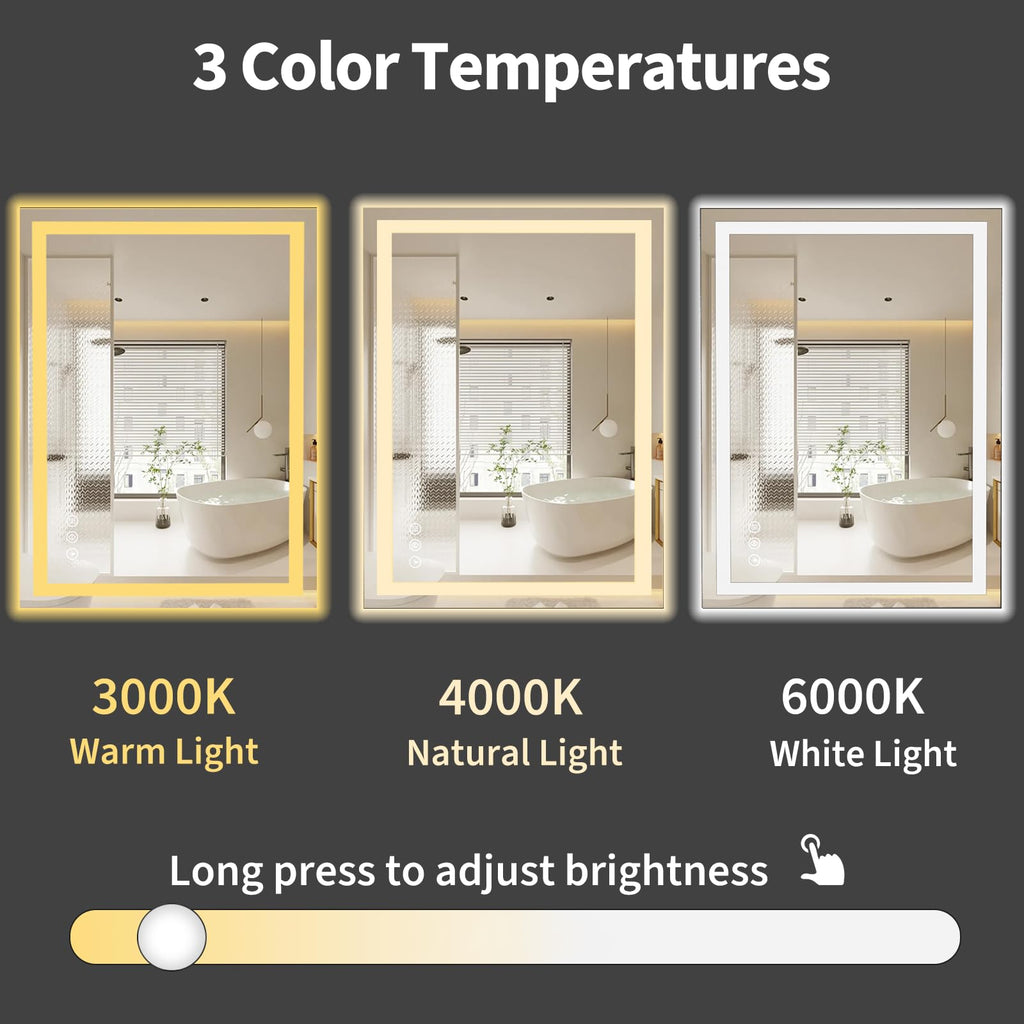 28x20 LED Bathroom Mirror, Shatterproof Mirror with Light