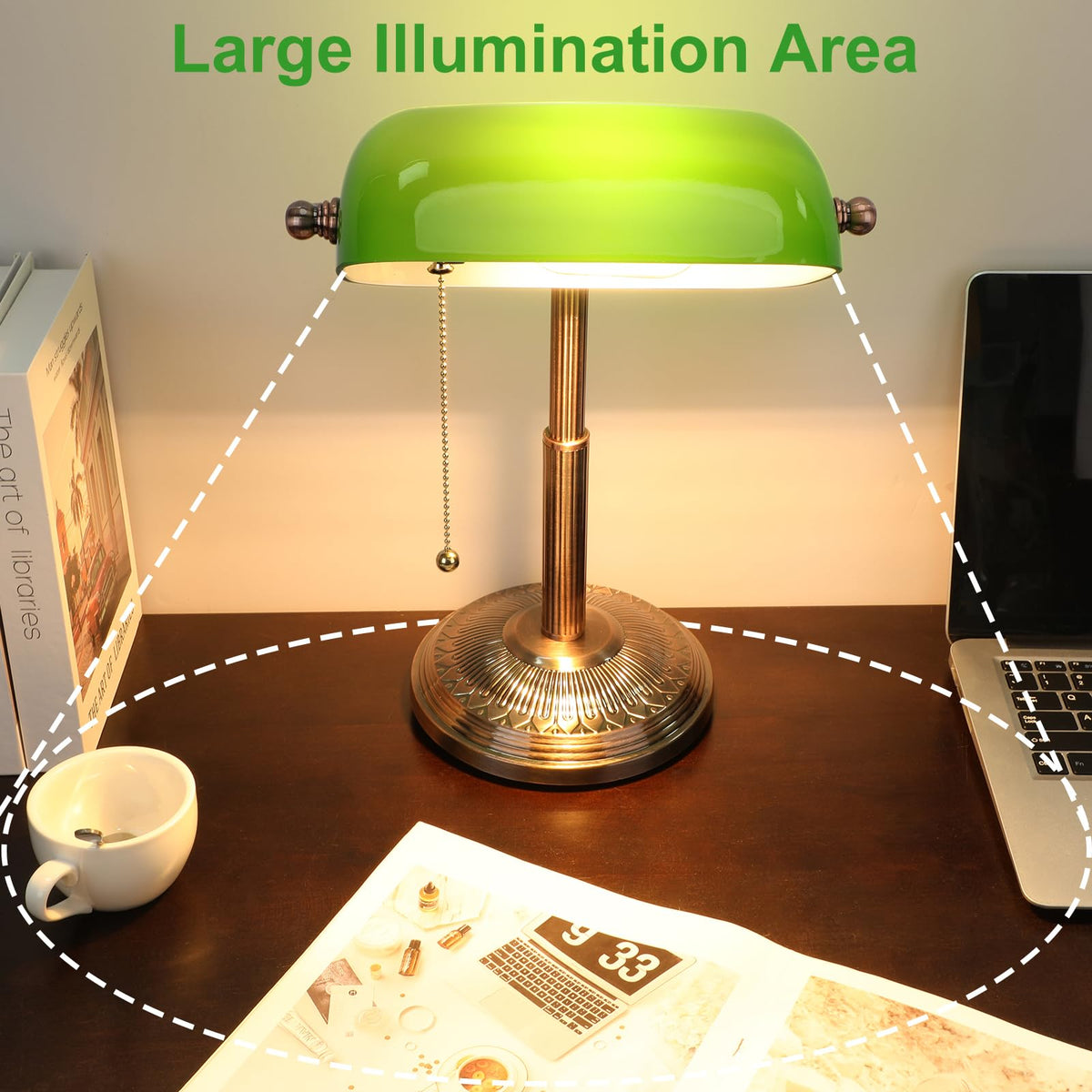 Bankers Desk Lamp, Pull Chain Switch (Copper+Green)