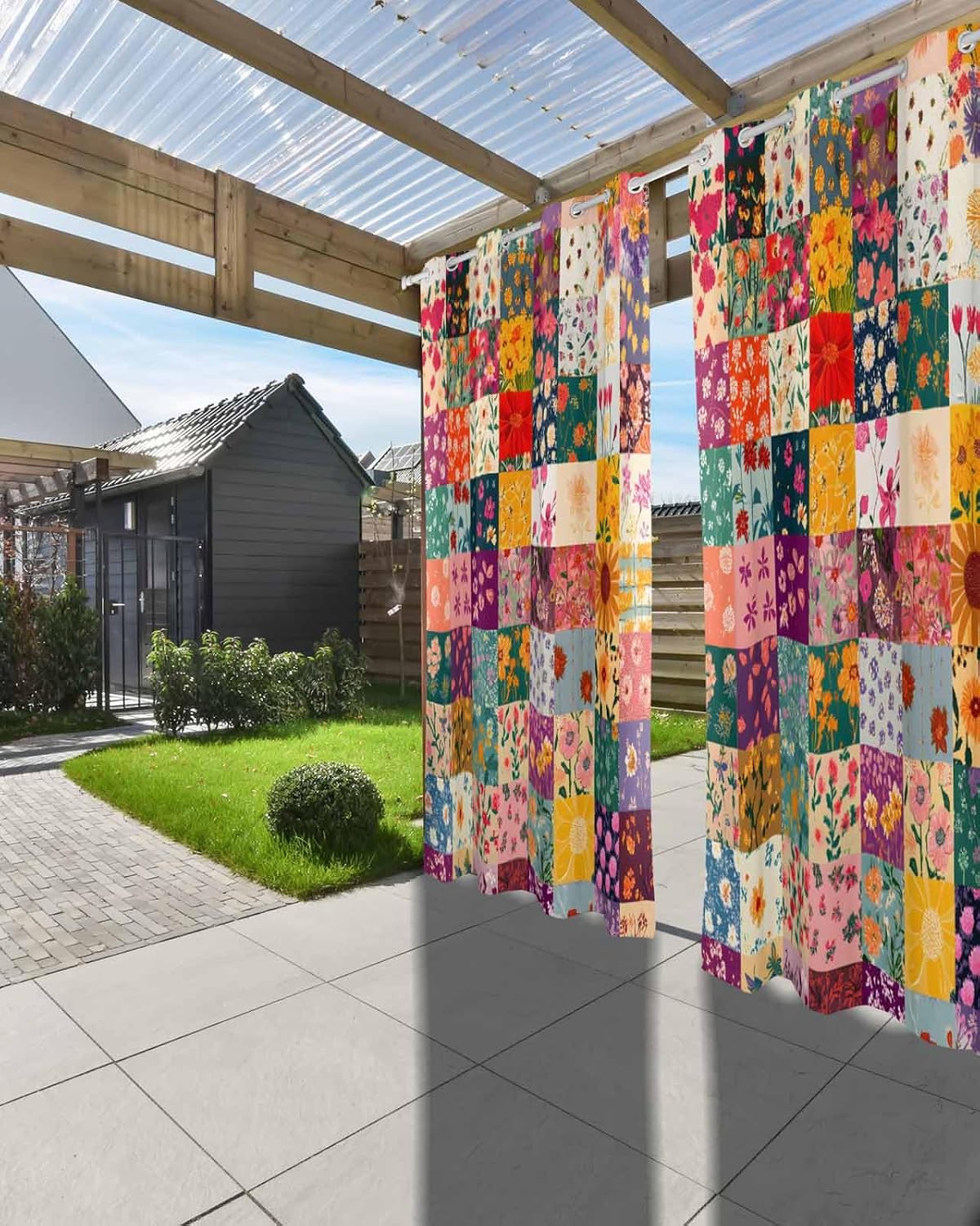 Vintage Flowers Outdoor Curtains (Set of 2 Panels) Waterproof,Wildflower Floral Boho Daisy Botanical Grommet Privacy Curtain Drapes
