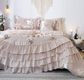 Satin Ruffle Floral Elegant Champagne Beige Frosted Fields Victorian Royal 6pc Comforter Bedding Set, California King