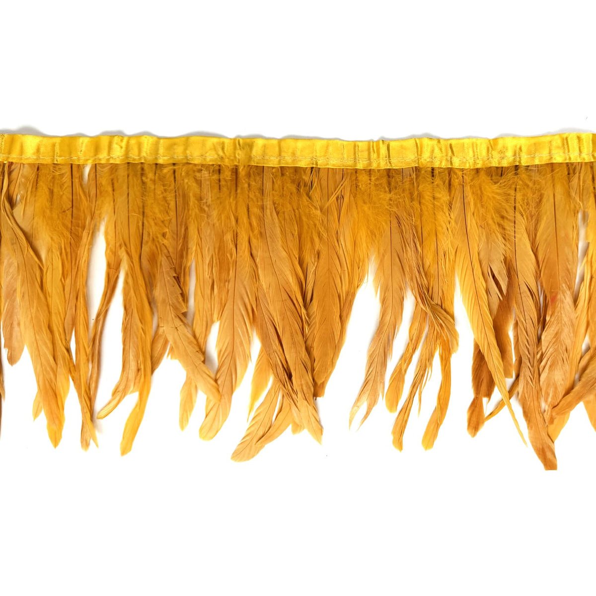8-10" Rooster Hackle Feather Fringe Trim, Sewing Craft Feather for DIY Decorations-Gold - 2 Yards