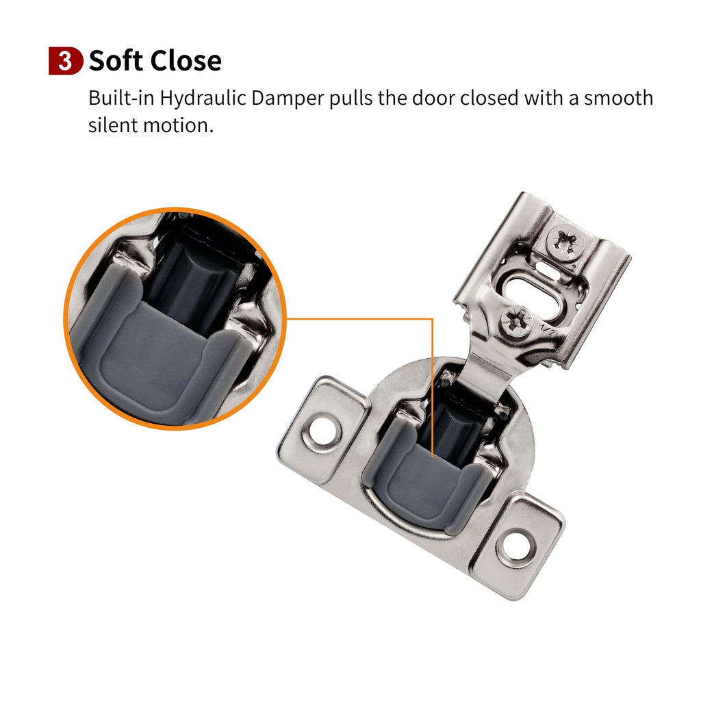 40 Pcs 1/2" Overlay Soft Close Cabinet Hinges 105° 3 Way Adjustable