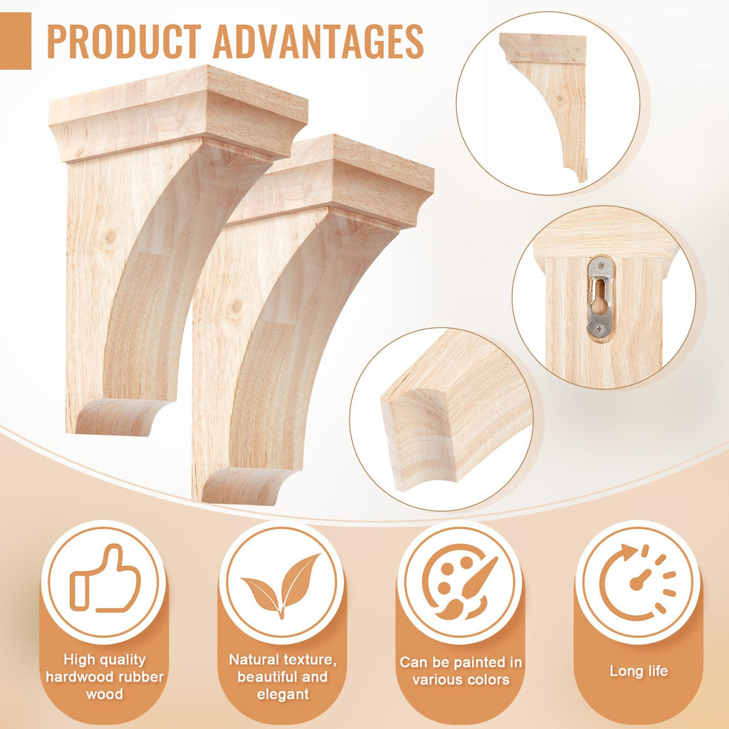 4 Pcs 3-1/2" X 3-3/4" X 6" Wood Corbels, Wooden Shelf Brackets
